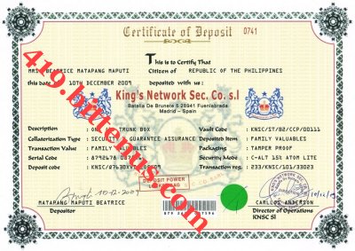 Deposit certificate of Mrs Matapang Beatrice